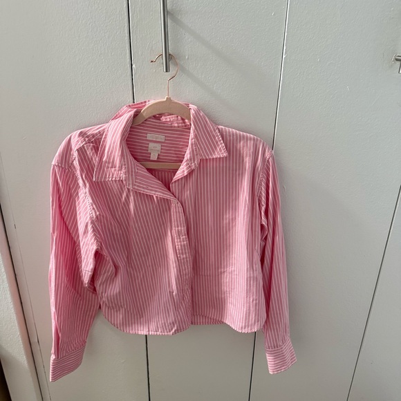 Loveshackfancy x GAP Pink and White Striped Cropped buttondown Shirt - Picture 1 of 3